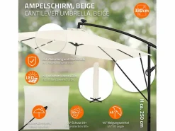 ML-DESIGN Sombrilla de jardín con LED solar Ø330cm de aluminio parasol volafiza de terraza con soporte, giratoria 360° e inclinable Beige