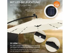 ML-DESIGN Sombrilla de jardín con LED solar Ø330cm de aluminio parasol volafiza de terraza con soporte, giratoria 360° e inclinable Beige