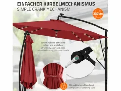 Hot Sombrilla de jardín con LED solar Ø330cm de aluminio parasol volafiza de terraza con soporte, giratoria 360° e inclinable Sombrilla