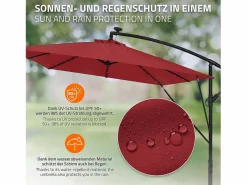 Hot Sombrilla de jardín con LED solar Ø330cm de aluminio parasol volafiza de terraza con soporte, giratoria 360° e inclinable Sombrilla