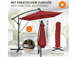 Hot Sombrilla de jardín con LED solar Ø330cm de aluminio parasol volafiza de terraza con soporte, giratoria 360° e inclinable Sombrilla
