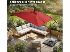Hot Sombrilla de jardín con LED solar Ø330cm de aluminio parasol volafiza de terraza con soporte, giratoria 360° e inclinable Sombrilla