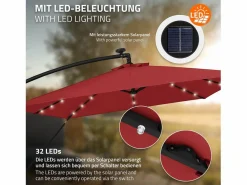 Hot Sombrilla de jardín con LED solar Ø330cm de aluminio parasol volafiza de terraza con soporte, giratoria 360° e inclinable Sombrilla
