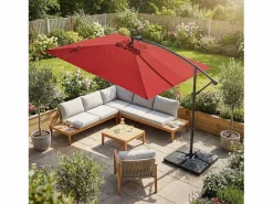 Hot Sombrilla de jardín con LED solar Ø330cm de aluminio parasol volafiza de terraza con soporte, giratoria 360° e inclinable Sombrilla