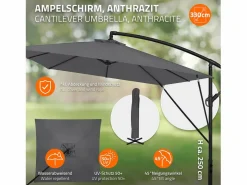 ML-DESIGN Sombrilla de jardín Ø330cm de aluminio antracita parasol volafiza de terraza con soporte, giratoria 360° e inclinable con manivela