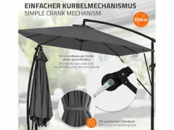 ML-DESIGN Sombrilla de jardín Ø330cm de aluminio antracita parasol volafiza de terraza con soporte, giratoria 360° e inclinable con manivela