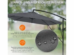 ML-DESIGN Sombrilla de jardín Ø330cm de aluminio antracita parasol volafiza de terraza con soporte, giratoria 360° e inclinable con manivela