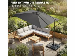 ML-DESIGN Sombrilla de jardín Ø330cm de aluminio antracita parasol volafiza de terraza con soporte, giratoria 360° e inclinable con manivela