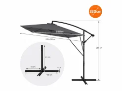 ML-DESIGN Sombrilla de jardín Ø330cm de aluminio antracita parasol volafiza de terraza con soporte, giratoria 360° e inclinable con manivela