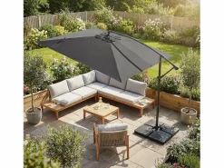 ML-DESIGN Sombrilla de jardín Ø330cm de aluminio antracita parasol volafiza de terraza con soporte, giratoria 360° e inclinable con manivela