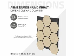 Outlet ML-Design 2x Paneles acústicos hexagonales de pared MDF color roble 66,5x81x2cm 1 m² tratamiento de insonorización absorbente de ruido para set up Panel De Pared