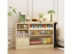 ModernLuxe Mobiliario de bar, Buffet con mesa plegable retráctil - gran espacio de almacenamiento - Natural y Negro
