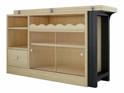 ModernLuxe Mobiliario de bar, Buffet con mesa plegable retráctil - gran espacio de almacenamiento - Natural y Negro