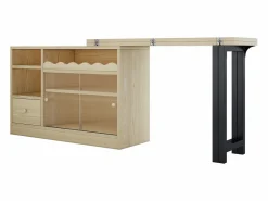 ModernLuxe Mobiliario de bar, Buffet con mesa plegable retráctil - gran espacio de almacenamiento - Natural y Negro