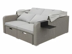 ModernLuxe Mobiliario de jardín extensible - Sofá lounge de ratán PE con dosel ajustable - estructura de acero - Taupe