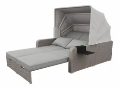 ModernLuxe Mobiliario de jardín extensible - Sofá lounge de ratán PE con dosel ajustable - estructura de acero - Taupe