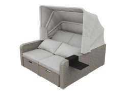 ModernLuxe Mobiliario de jardín extensible - Sofá lounge de ratán PE con dosel ajustable - estructura de acero - Taupe