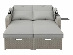 ModernLuxe Mobiliario de jardín extensible - Sofá lounge de ratán PE con dosel ajustable - estructura de acero - Taupe