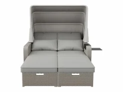 ModernLuxe Mobiliario de jardín extensible - Sofá lounge de ratán PE con dosel ajustable - estructura de acero - Taupe