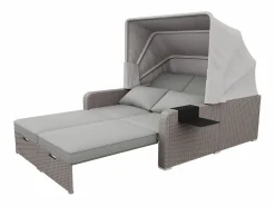 ModernLuxe Mobiliario de jardín extensible - Sofá lounge de ratán PE con dosel ajustable - estructura de acero - Taupe