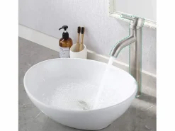Sale Moderno fregadero ovalado de cerámica, lavabo del baño, bandeja de lavado , 410x340x150 mm Lavabo