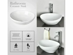 Sale Moderno fregadero ovalado de cerámica, lavabo del baño, bandeja de lavado , 410x340x150 mm Lavabo