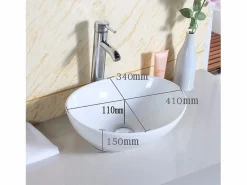 Sale Moderno fregadero ovalado de cerámica, lavabo del baño, bandeja de lavado , 410x340x150 mm Lavabo