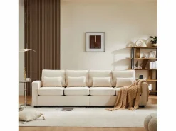 Outlet Moderno sofá recto de 4 plazas con bolsillos laterales y cojines - en tejido de lino - mueble de salón - Sofá Modular|Sofá - 4 Plazas