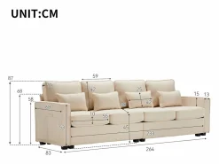 Outlet Moderno sofá recto de 4 plazas con bolsillos laterales y cojines - en tejido de lino - mueble de salón - Sofá Modular|Sofá - 4 Plazas