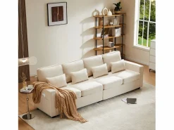 Outlet Moderno sofá recto de 4 plazas con bolsillos laterales y cojines - en tejido de lino - mueble de salón - Sofá Modular|Sofá - 4 Plazas