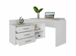 Sale MOLINE - Escritorio esquinero con almacenaje - 3 cajones + 2 estantes - 120x50x76 cm - Escritorio para ordenador Escritorio Rinconero