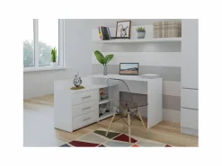 Sale MOLINE - Escritorio esquinero con almacenaje - 3 cajones + 2 estantes - 120x50x76 cm - Escritorio para ordenador Escritorio Rinconero