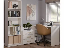 Clearance TOPESHOP MOLINE - Escritorio esquinero con almacenaje - 3 cajones + 2 estantes - 120x50x76 cm - Escritorio para ordenador Beige