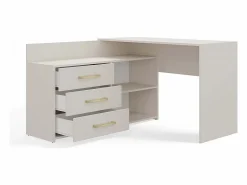 Clearance TOPESHOP MOLINE - Escritorio esquinero con almacenaje - 3 cajones + 2 estantes - 120x50x76 cm - Escritorio para ordenador Beige