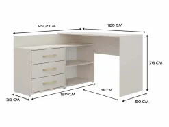 Clearance TOPESHOP MOLINE - Escritorio esquinero con almacenaje - 3 cajones + 2 estantes - 120x50x76 cm - Escritorio para ordenador Beige