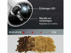 Discount Molino Eléctrico de Sal y Pimienta ADE en Acero Inoxidable con Molinillo de Cerámica, Molienda Ajustable y LED, 22,5 cm, Materiales Y Utensilios De Cocina