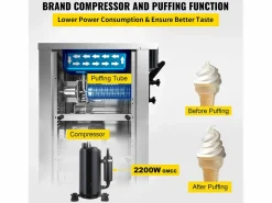 Discount Máquina Comercial para Helado Suave SucceBuy de 2200 W, 2+1 Sabores, de Pie Plateado