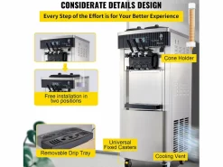 Discount Máquina Comercial para Helado Suave SucceBuy de 2200 W, 2+1 Sabores, de Pie Plateado