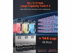Máquina de Granizado Comercial SucceBuy 12 Lx3, Máquina de Bebidas Frías con Triple Depósito, Acero Inoxidable para la Casa, la Fiesta, el Café