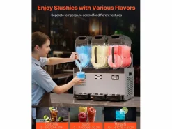 Máquina de Granizado Comercial SucceBuy 12 Lx3, Máquina de Bebidas Frías con Triple Depósito, Acero Inoxidable para la Casa, la Fiesta, el Café