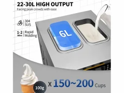 Máquina de Helado Blando SucceBuy, 22-30 L/H, 2200 W, Máquina de Helado Italiano Comercial Tolva 2x6 L Pequeño Electrodoméstico