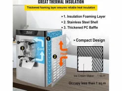 Máquina de Helado Duro Comercial SucceBuy, 16-20 L Británicas/Hora, Acero Inoxidable Plateado