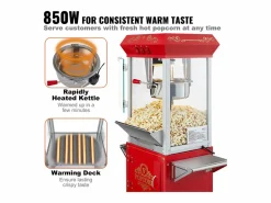 New Máquina de Palomitas SucceBuy, Máquina de Palomitas con Carrito, 850 W, 8 oz, 48 Tazas, , 610 x 410 x 1395 mm Rojo