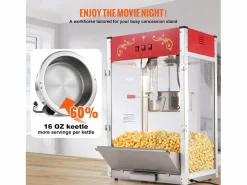 Máquina de Palomitas SucceBuy 1615 W, Máquina de Popcorn de 16 oz, Máquina de Mostrador con Caldero de Vidrio Templado, Estilo Cine,