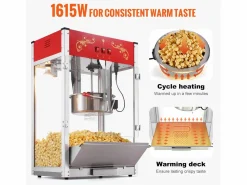 Máquina de Palomitas SucceBuy 1615 W, Máquina de Popcorn de 16 oz, Máquina de Mostrador con Caldero de Vidrio Templado, Estilo Cine,