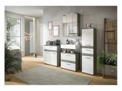 Best CHB Collection Mueble alto de baño Blake 1 cajón 2 puertas alto brillo, gris. Blanco