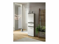 Best CHB Collection Mueble alto de baño Blake 1 cajón 2 puertas alto brillo, gris. Blanco