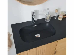 Discount Mueble alto STUDIO de roble doble de 140 cm con encimera de resina Mueble De Baño Con Doble Lavabo