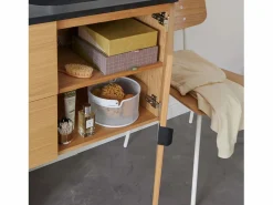 Discount Mueble alto STUDIO de roble doble de 140 cm con encimera de resina Mueble De Baño Con Doble Lavabo