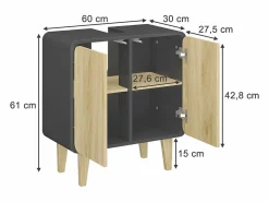 Clearance Mueble bajo lavabo antracita/roble 60x30x61 arla Mueble De Lavabo